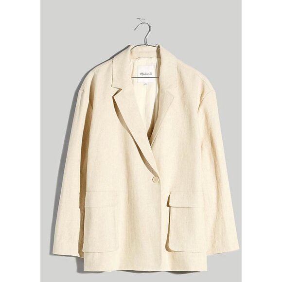 Madewell $168 Cargo Double Breasted Blazer Linen Cotton Natural Size L NK006 - Picture 1 of 8